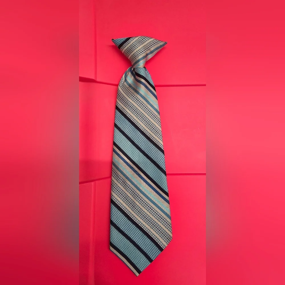 Kids Striped Blue and Gold Clip On Tie